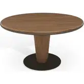 Solene 53" Round Dining Table in Walnut Veneer & Brown Metal